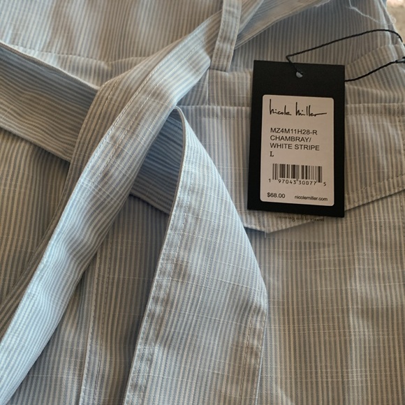 Nicole Miller Chambray/White Stripe Tie Front and working pockets Skirt NWT - Picture 3 of 6